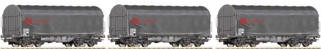 Set of 3 slide tarpaulin coil cars of Ermewa<br /><a href='images/pictures/Roco/161527.jpg' target='_blank'>Full size image</a>